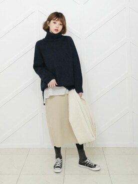 「DHOLIC（ディーホリック）の新作10％OFF（Tシャツ/カットソー）」を使った、ディーホリックさん（レディース・165cm）の冬コーディネート