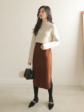 「DHOLIC（ディーホリック）のアイテム（スカート）」を使った、ディーホリックさん（レディース・163cm）の冬コーディネート