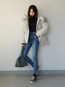 「DHOLIC（ディーホリック）のアイテム（その他アウター）」を使った、ディーホリックさん（レディース・163cm）の冬コーディネート
