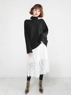 「DHOLIC（ディーホリック）のアイテム（Tシャツ/カットソー）」を使った、ディーホリックさん（レディース・165cm）の冬コーディネート