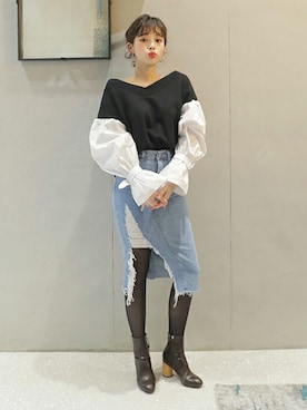 「DHOLIC（ディーホリック）のアイテム（デニムスカート）」を使った、ディーホリックさん（レディース・165cm）の冬コーディネート