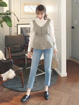 「DHOLIC（ディーホリック）のアイテム（ベスト）」を使った、ディーホリックさん（レディース・165cm）の冬コーディネート