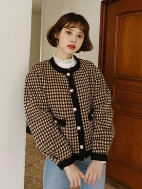 「DHOLIC（ディーホリック）のアイテム（ノーカラージャケット）」を使った、ディーホリックさん（レディース・165cm）の冬コーディネート