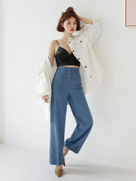 「アイテム（キャミソール、ブラック系）」を使った、ディーホリックさん（レディース・165cm）の春コーディネート