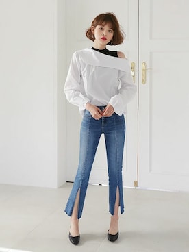 「DHOLIC（ディーホリック）のアイテム（デニムパンツ）」を使った、ディーホリックさん（レディース・165cm）の春コーディネート