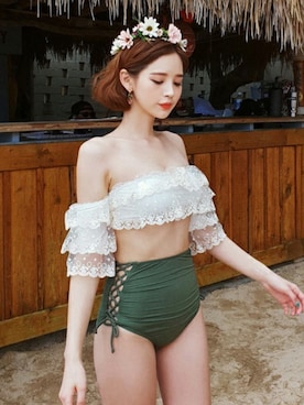 「アイテム（水着/着物・浴衣、グリーン系）」を使った、ディーホリックさん（レディース・165cm）の春コーディネート