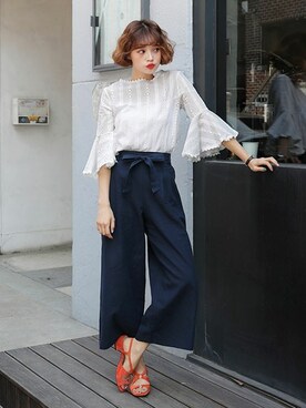 「フレアスリーブ」｜ディーホリックさん（レディース・165cm）の春コーディネート