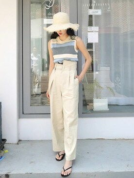 「アイテム（タンクトップ、ブルー系）」を使った、ディーホリックさん（レディース・166cm）の夏コーディネート