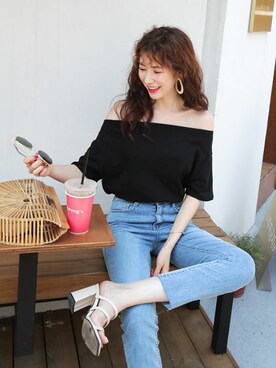 「ワンショルダー」｜「アイテム（アクセサリー）」を使った、ディーホリックさん（レディース・165cm）の夏コーディネート