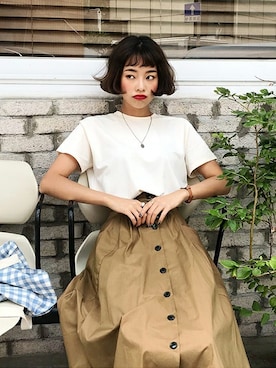 「DHOLIC（ディーホリック）のアイテム（Tシャツ/カットソー）」を使った、ディーホリックさん（レディース・165cm）の夏コーディネート