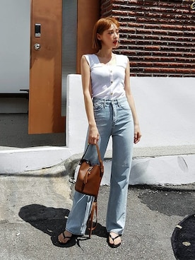 「ハイウエストデニム」｜ディーホリックさん（レディース・165cm）の夏コーディネート