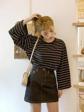 「DHOLIC（ディーホリック）の新作10％OFF（Tシャツ/カットソー）」を使った、ディーホリックさん（レディース・165cm）の夏コーディネート