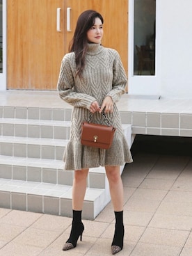 Dholic ディーホリック の ラッフルヘムケーブルニットワンピース ワンピース Wear