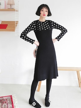 「ドット柄」｜ディーホリックさん（レディース・165cm）の冬コーディネート