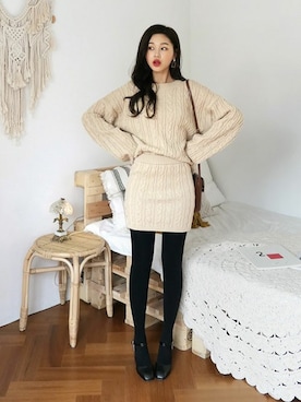 「DHOLIC（ディーホリック）のアイテム（Tシャツ/カットソー）」を使った、ディーホリックさん（レディース・163cm）の冬コーディネート