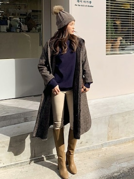 「DHOLIC（ディーホリック）のアイテム（ニットキャップ/ビーニー）」を使った、ディーホリックさん（レディース・165cm）の冬コーディネート