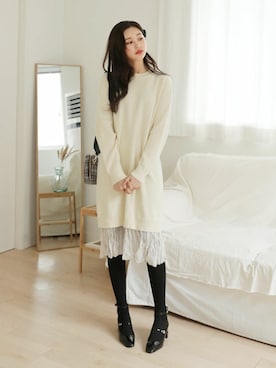 「DHOLIC（ディーホリック）の新作10％OFF（Tシャツ/カットソー）」を使った、ディーホリックさん（レディース・163cm）の冬コーディネート