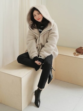 「DHOLIC（ディーホリック）のアイテム（パーカー）」を使った、ディーホリックさん（レディース・165cm）の冬コーディネート