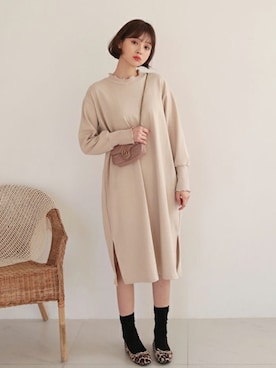 「ゆったりシルエット」｜「アイテム（ワンピース/ドレス）」を使った、ディーホリックさん（レディース・165cm）の冬コーディネート