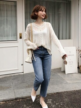 「DHOLIC（ディーホリック）のアイテム（デニムパンツ）」を使った、ディーホリックさん（レディース・163cm）の春コーディネート