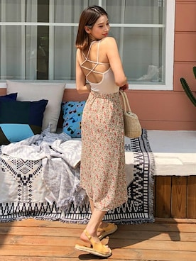 「シフォンスカート」｜ディーホリックさん（レディース・165cm）の春コーディネート