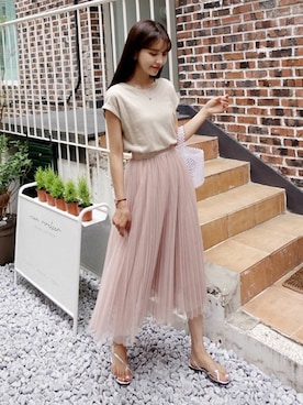 「DHOLIC（ディーホリック）の新作10％OFF（Tシャツ/カットソー）」を使った、ディーホリックさん（レディース・164cm）の夏コーディネート