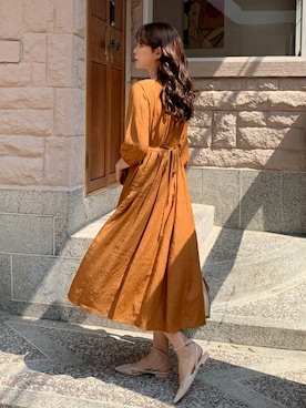 「アイテム（ワンピース、オレンジ系）」を使った、ディーホリックさん（レディース・163cm）の夏コーディネート