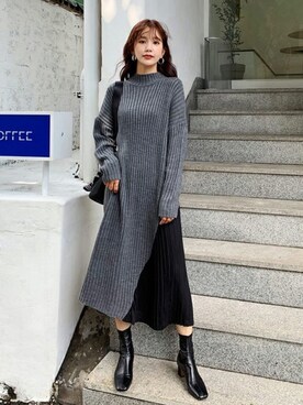 「DHOLIC（ディーホリック）のアイテム（ワンピース）」を使った、ディーホリックさん（レディース・163cm）の秋コーディネート