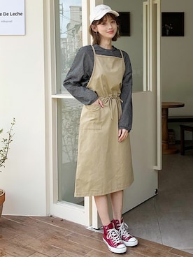 「ボーダーTシャツ」｜「アイテム（ワンピース/ドレス）」を使った、ディーホリックさん（レディース・165cm）の秋コーディネート