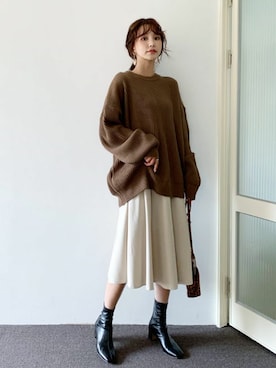 「DHOLIC（ディーホリック）のスクエアアンクルブーツ（ブーツ）」を使った、ディーホリックさん（レディース・164cm）の秋コーディネート