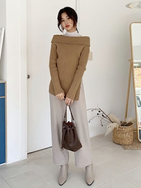 「リブ　」｜「アイテム（アクセサリー）」を使った、ディーホリックさん（レディース・163cm）の秋コーディネート