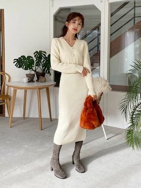 「アイテム（エコバッグ/サブバッグ）」を使った、ディーホリックさん（レディース・164cm）の冬コーディネート