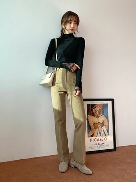 「DHOLIC（ディーホリック）のアイテム（スラックス）」を使った、ディーホリックさん（レディース・164cm）の冬コーディネート