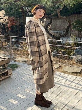 「DHOLIC（ディーホリック）のアイテム（ノーカラージャケット）」を使った、ディーホリックさん（レディース・165cm）の冬コーディネート