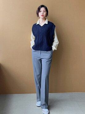 「DHOLIC（ディーホリック）のアイテム（ベスト）」を使った、ディーホリックさん（レディース・163cm）の冬コーディネート