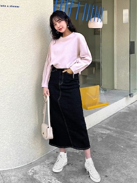 「DHOLIC（ディーホリック）のアイテム（デニムスカート）」を使った、ディーホリックさん（レディース・163cm）の冬コーディネート