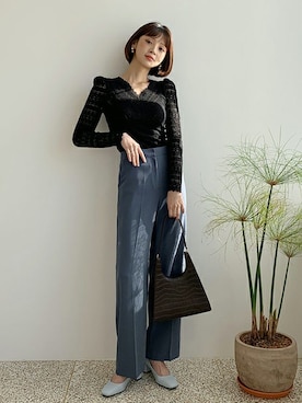 「スラックスパンツ」｜ディーホリックさん（レディース・163cm）の冬コーディネート