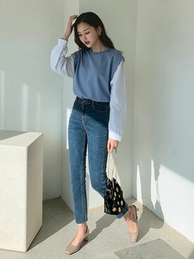 「おでかけ」｜「アイテム（スウェット）」を使った、ディーホリックさん（レディース・163cm）の冬コーディネート