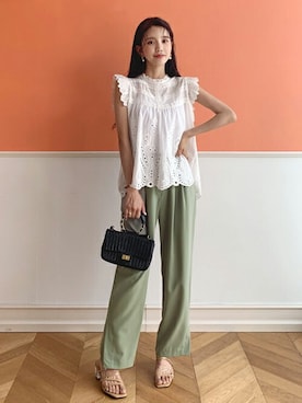 「DHOLIC（ディーホリック）のアイテム（パンツ）」を使った、ディーホリックさん（レディース・165cm）の春コーディネート
