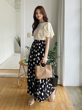 「DHOLIC（ディーホリック）の新作10％OFF（Tシャツ/カットソー）」を使った、ディーホリックさん（レディース・165cm）の春コーディネート