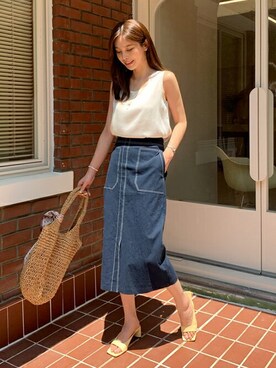 「アイテム（タンクトップ、ピンク系）」を使った、ディーホリックさん（レディース・165cm）の夏コーディネート