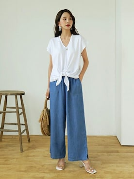 「DHOLIC（ディーホリック）の新作10％OFF（Tシャツ/カットソー）」を使った、ディーホリックさん（レディース・165cm）の夏コーディネート