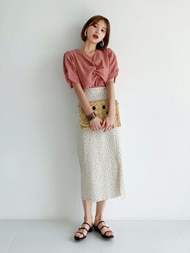 「ギャザーブラウス」｜ディーホリックさん（レディース・165cm）の夏コーディネート