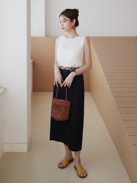 「DHOLIC（ディーホリック）のアイテム（デニムスカート）」を使った、ディーホリックさん（レディース・164cm）の夏コーディネート