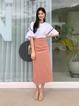 「DHOLIC（ディーホリック）のアイテム（Tシャツ/カットソー）」を使った、ディーホリックさん（レディース・163cm）の夏コーディネート