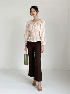 「DHOLIC（ディーホリック）のアイテム（スラックス）」を使った、ディーホリックさん（レディース・163cm）の秋コーディネート