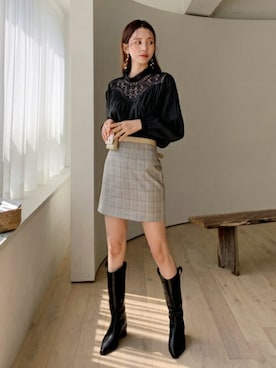 「DHOLIC（ディーホリック）の新作10％OFF（Tシャツ/カットソー）」を使った、ディーホリックさん（レディース・164cm）の秋コーディネート