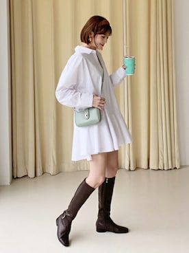 「DHOLIC（ディーホリック）のアイテム（シャツワンピース）」を使った、ディーホリックさん（レディース・165cm）の秋コーディネート