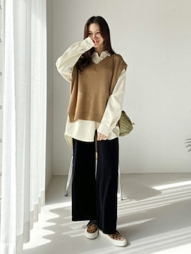 「DHOLIC（ディーホリック）のアイテム（ベスト）」を使った、ディーホリックさん（レディース・163cm）の秋コーディネート