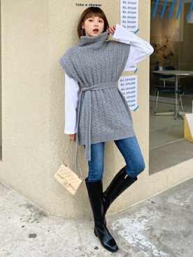 「DHOLIC（ディーホリック）のアイテム（ブーツ）」を使った、ディーホリックさん（レディース・165cm）の冬コーディネート